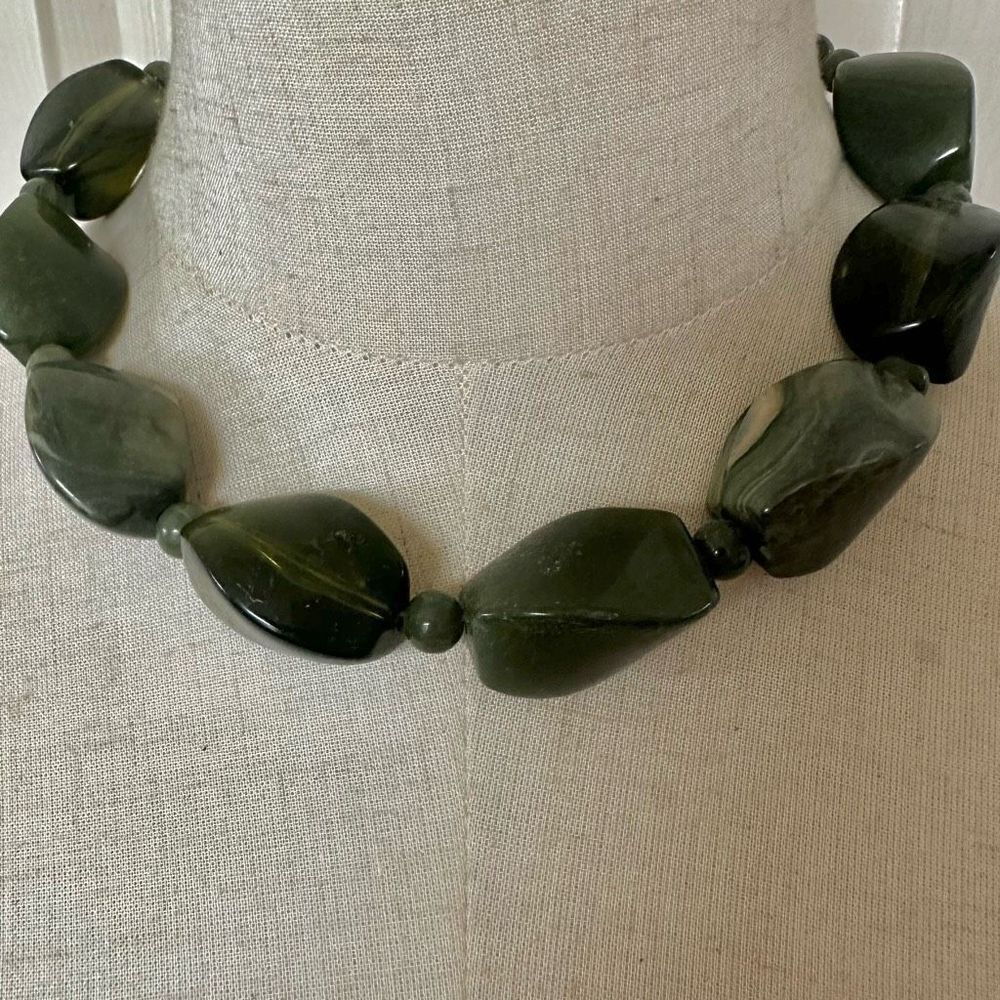 Dark Green Stone-like Chunky Necklace
